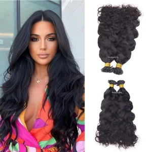 Microlink I Tip Human Hair Extension Natural Wave Pre Bonded i Tip Hair 100Pcs - Picture 1 of 12