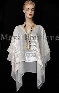 Maya Matazaro Layered Poncho Top Burnout Velvet & Chiffon Ivory Made In USA - Picture 1 of 11
