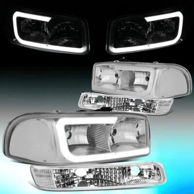 PARA 1999-2007 GMC SIERRA/YUKON PAR FAROS LED DRL + LÁMPARAS PARACHOQUES CROMADAS/CLARAS Foto 1 de 4