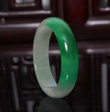 Chinese Carved Green&White Jadeite Jade Bracelet 2.36”