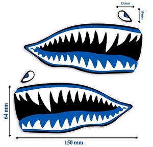 2 VINYL STICKERS FLYING TIGERS SHARK TEETH AUTO MOTO CAR BIKE TRUCK TUNING B 63 - Picture 1 of 1