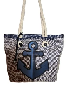 BOLSO DE MANO DE LONA CHEVRON NÁUTICO ANCLA CUERO CRUCERO BRIGHTON COASTLINE - Imagen 1 de 11