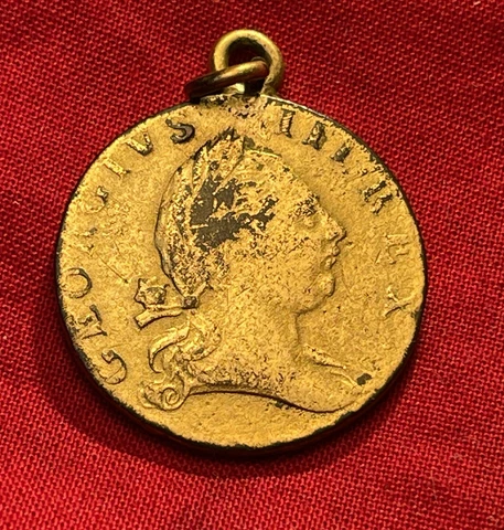 1773 Virginia Half Penny Colonial Copper Gold Gilt Necklace Mount High Grade! Cover