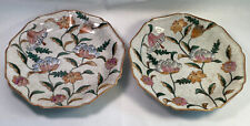 Antique Pair of Asian Plate Bowls w Hand Painted Stylized Flowers