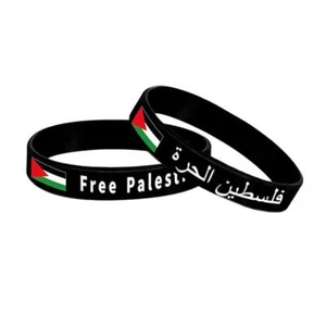 SiliconeBand Bracelet PALESTINE Flag Save and Free GAZA Black 2025 - Picture 1 of 14