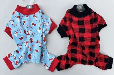2 Hip Doggie Christmas Outfits Puppy Dog Pajamas Size S 12-14 in Chest Holidays - Image 1 of 4