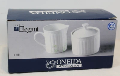 Vtg Oneida Simply Elegant Ariel Sugar & Creamer Set White - Image 1 of 4