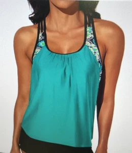 NEW SIZE XL Aleumdr Blouson Printed Push up Strappy T-Back Tankini TOP ONLY - Picture 1 of 9
