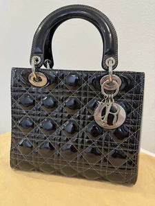 Christian Dior Patent Cannage Stitched Medium Lady Dior Black, Authentic - Picture 1 of 16