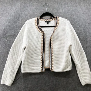 Talbots Sweater Jacket Womens L White Chunky Knit Formal Cotton Open Cardigan - Picture 1 of 8
