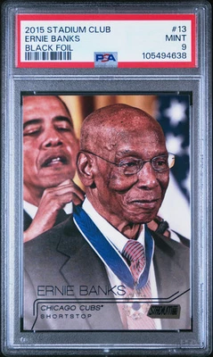 2015 Topps Stadium Club Ernie Banks #13 Black Foil Barack Obama PSA 9 Mint Rare! - Image 1 of 2