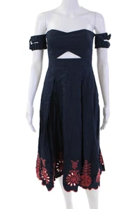 Rachel Rachel Roy Womens Cotton Floral Embroidered Cut Out Dress Navy Size 2 - Picture 1 of 8