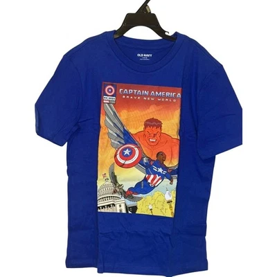 Old Navy Boys Captain America Brave New World Graphic T Shirt Size L 10-12 Blue - Image 1 of 4