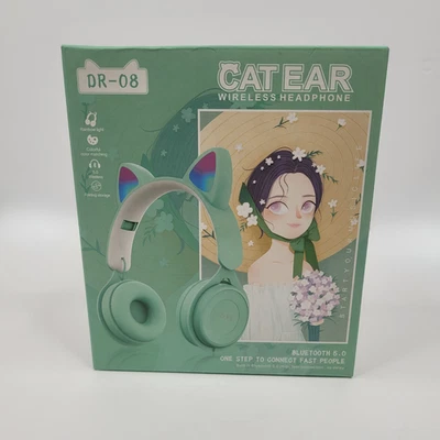 DR-08 Cat Ear Wireless Bluetooth Headphones LED Light Up Over Ear Girls Green - Image 1 of 4