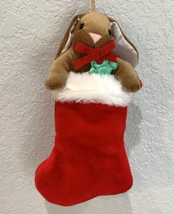Samt Hase Weihnachtsstrumpf Vintage hängend Plüschhase Stofftier rot - Bild 1 von 9