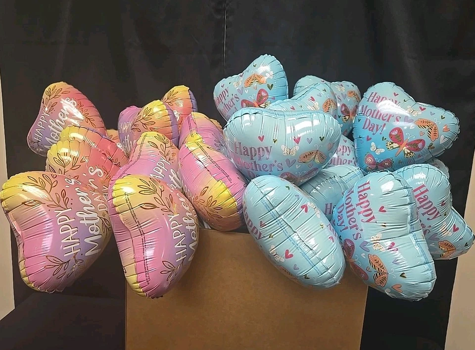 31pc Happy Mothers Day Small 7" Heart Balloons With Stick - Image 1 of 4