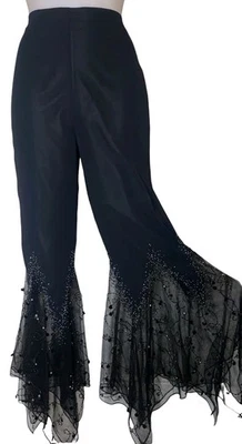 90s Womens Black Beaded Sequin Asymmetric Hem Flare Leg Whimsigoth Pants Sz S/M - Image 1 of 4
