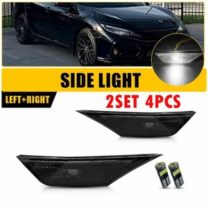4X Smoked LED Front Side Marker Lights White Lamps For 2016-2021 Honda Civic EXD - Picture 1 of 21