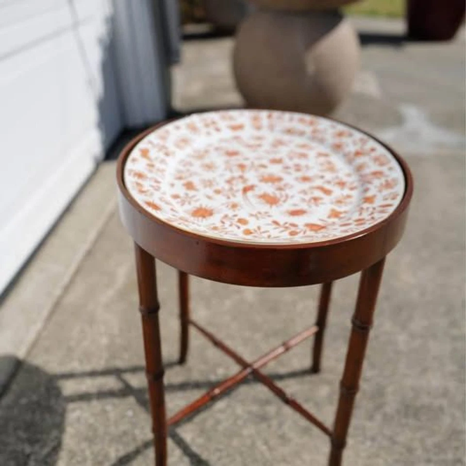 Early 1900s Portugal Mottahedeh Porcelain Plate on Baker Mahogany End Table - Image 1 of 4