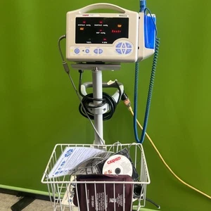 Casmed 740 Vital Signs Monitor Masimo Sp02, NIBP, TEMP with Rolling Stand - Picture 1 of 9