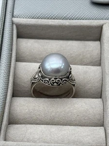 Vintage BA Sterling Silver Pearl Ring Size 7.5 Beautiful Luster Indonesia - Picture 1 of 7