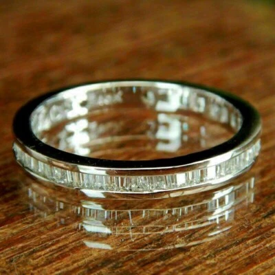 Full Eternity 2.25Ct Diamond Wedding Ring 14k White Gold Simulated in Size 8.5 - Image 1 of 4