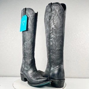 NEW Lane SANDAGA Knee High Womens Cowboy Boots 6 Gray Black Cowgirl Western Tall - Picture 1 of 11