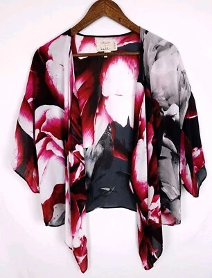 Artelier Nicole Miller розовый красный белый черный цветочный кимоно прикрытие - один размер - Изображение 1 из 4