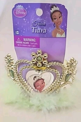 Disney Princess Tiana Tiara 1 Piece Green Fluffy Feathers Plastic Gold Tone - Image 1 of 4