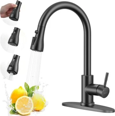TOPSHOWER Black Kitchen Faucet Pull Down Sprayer Single Handle Sink Pull Out Mixer Tap