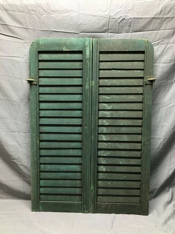 Pair VTG Shabby Green Antique House Wood Window Shutters 13x38 Chic Old 603-22B Cover
