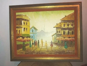 Rene Caron Street Scene Paris Oil On Canvas Impressionist Painting 19 3/4 X 15 - Picture 1 of 11