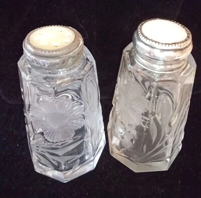 PR VIDRIO CORTE MUY ANTIGUO MADREPERLA PLATA ESTERLINA VIDRIO CORTE S&P AGITADORES... Foto 1 de 4