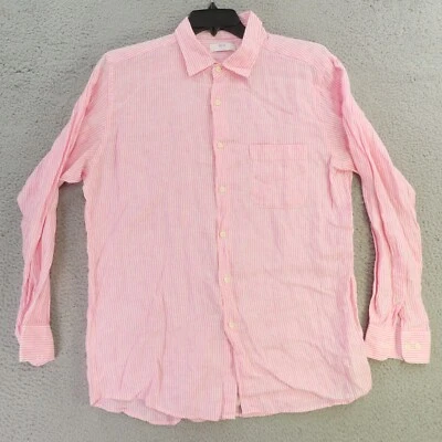 Camisa masculina Uniqlo XL linho rosa manga comprida casual cidade praia viagem - Imagem 1 de 4