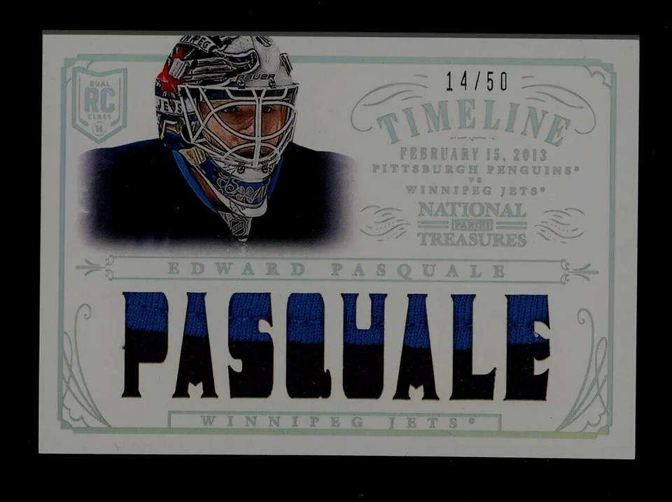 2013-14 Panini National Treasures Hockey Edward Pasquale Jets RC Patch 14/50 - Image 1 of 2