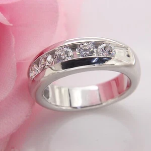4 Ct Round Cut Simulated Diamond Men's Wedding Band Ring 14K White Gold Finish - Picture 1 of 9