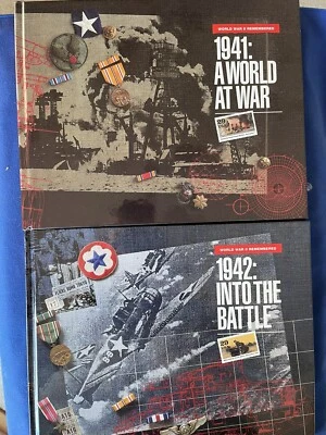 SCOTT 2559 ,2697 WWII A WORLD AT WAR COMMEMORATIVE BOOKS FULL SHEETS + 10 STAMPS - Image 1 of 4