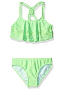 Freestyle Girls Flounce Laser Cut Madallion Bikini Swimsuit Green Size 8 4031 - Picture 1 of 2
