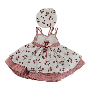 Vintage Baby Girl Dress And Bonnet Cherries Made In USA Sz L 1-2 Years - Picture 1 of 4