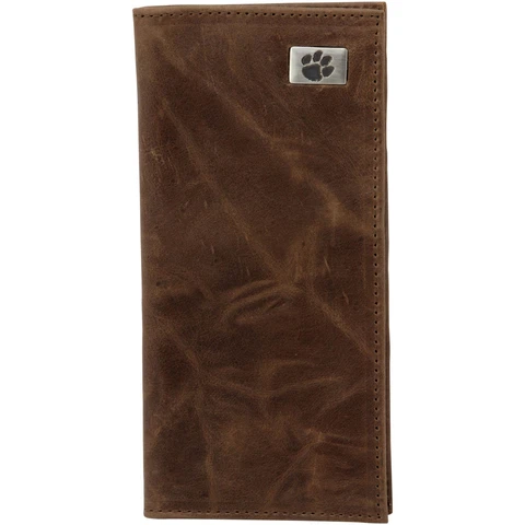 Clemson Tigers Leather Secretary Wallet with Leather Concho - Brown Cover