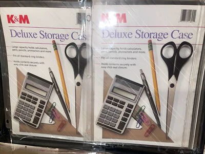 2x Pencil Case Storage Pouch Deluxe Clear Vinyl 3 Hole K&M Click Seal TWO NEW - Image 1 of 4