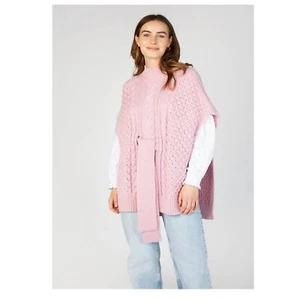 Ireland Eye Merino Wool Crocus Horseshoe Poncho with Belt M Size - Pink NEW Tags - Picture 1 of 9