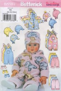 Butterick Sewing Pattern 5584 Jacket Dungarees Hat Mittens Baby New Born to XL