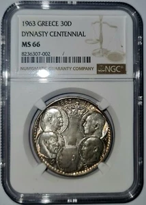GREECE / 1963 30 Drachmai Centennial - Five Kings - NGC MS 66 !!! - Picture 1 of 2