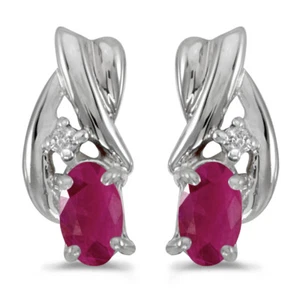 14k White Gold Oval Ruby And Diamond Earrings - Picture 1 of 3