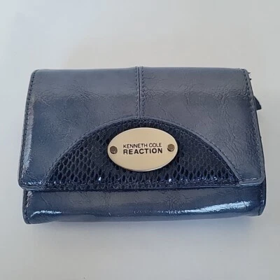 Kenneth Cole Reaction Wallet Clutch Organizer Faux Patent Leather Blue - Image 1 of 4