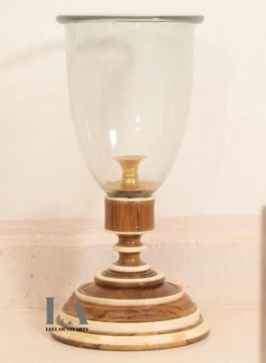 Candelabros Hurricane de vidrio con incrustación de hueso de madera para decoración del hogar Foto 1 de 4