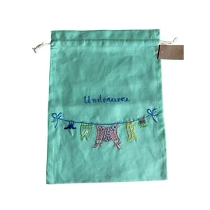 Dainty Underwear Bag Hand Embroidered Linen 11 x 15 Drawstring Undies Lingerie - Picture 1 of 5