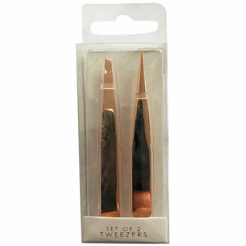 Rose Gold Tweezers - 2 Pack Angled Hair Removal Eyebrows Brows Pointed Tip  - Image 1 of 1