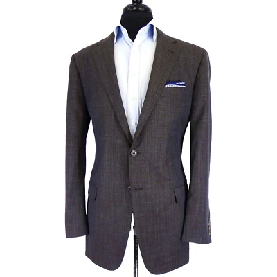 Abrigo Deportivo Hickey Freeman Beacon Marrón Azul Crosshatch Hopsack Lana Seda 44L Foto 1 de 4